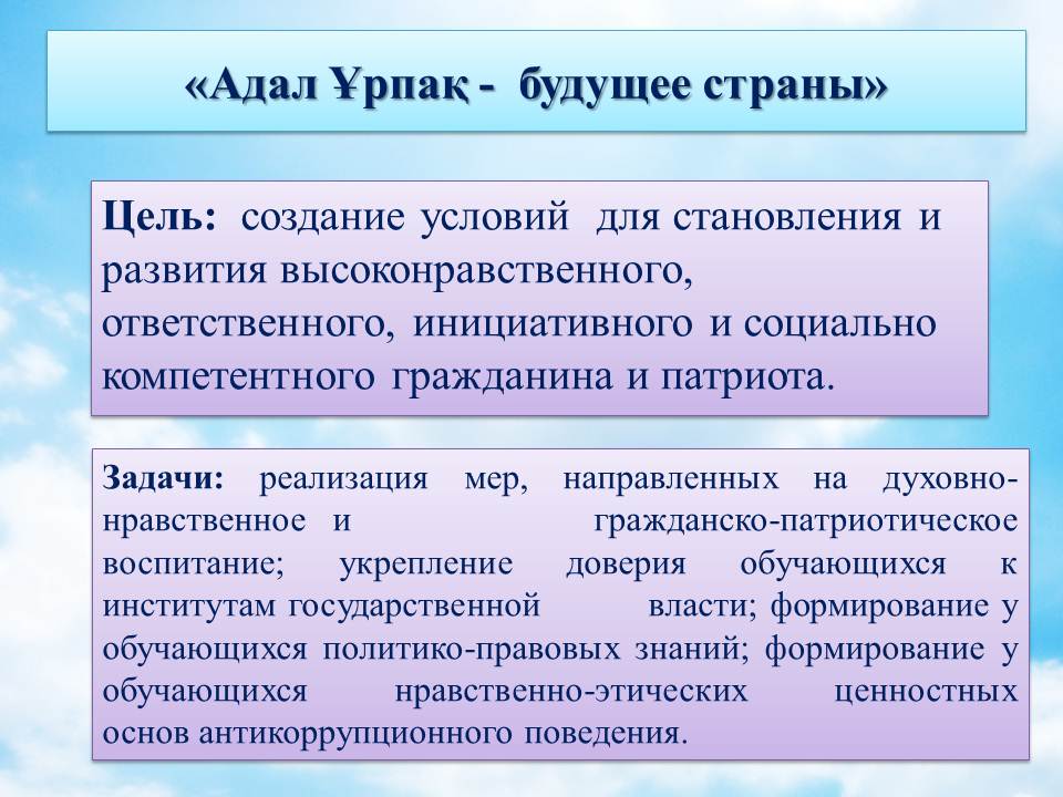 Адал ұрпақ клубының жылдық жоспары/  План клуба  Адал Ұрпақ